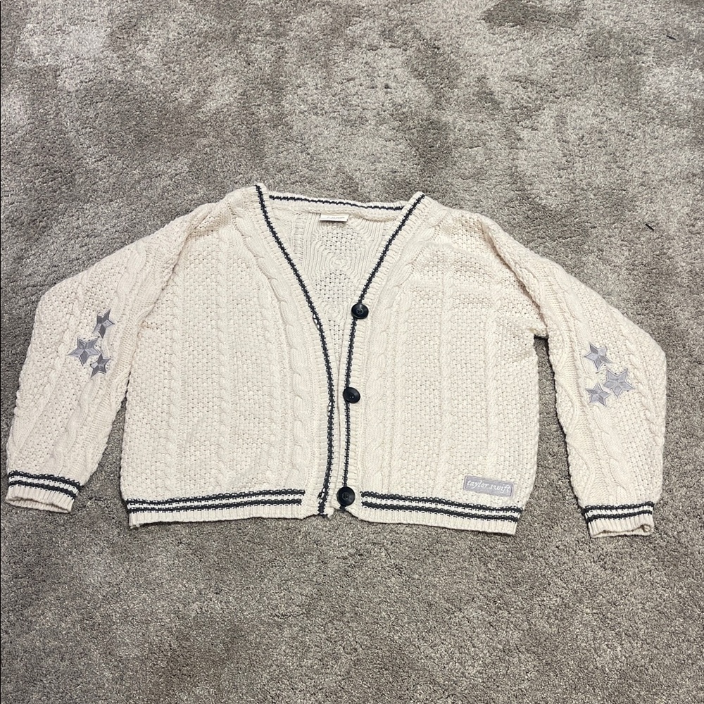 Taylor Swift Folklore Cream Cardigan with Black Trim